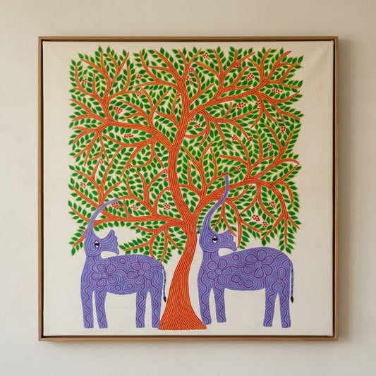 Guardians Beneath the Forest Canopy - Traditional Pithora Art from Chhota Udaipur, Gujarat