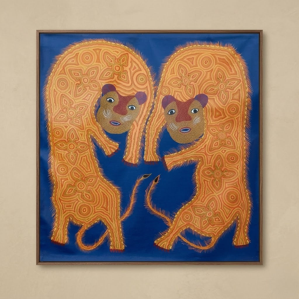 Two Forest Tigers - Hand Painted Pithora art from Chhota Udaipur, Gujarat