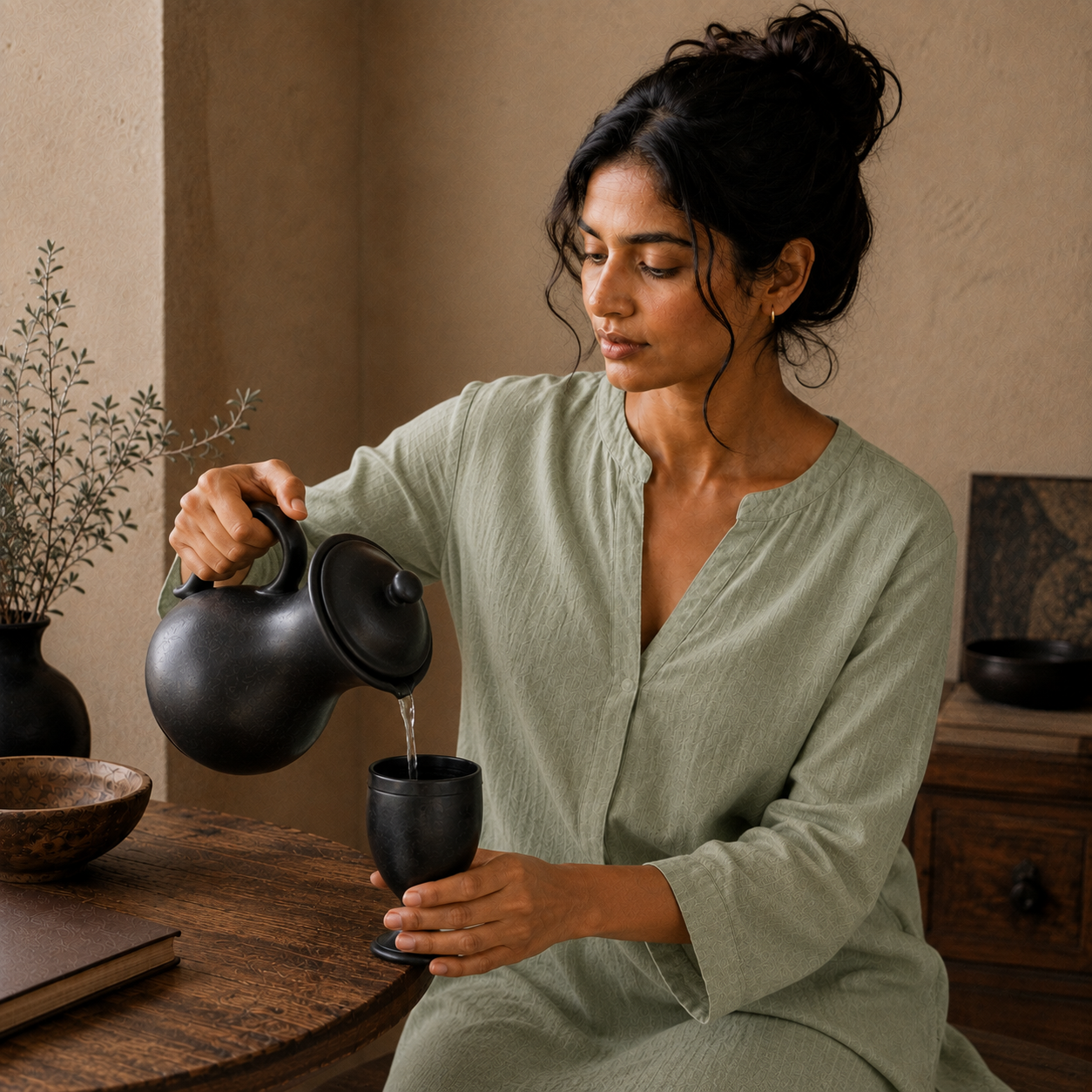 Lidded Black Pottery Jug – Handcrafted Clay Pitcher | Azamgarh Terracotta Art