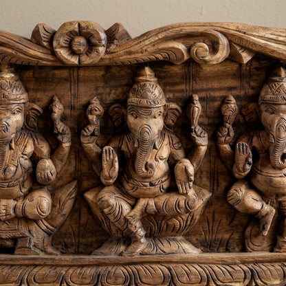Nritya Vinayaka Lintel - Hand Carved in Poola Wood from Madhavamala, Andhra Pradesh