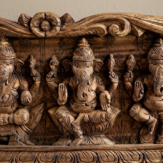 Nritya Vinayaka Lintel - Hand Carved in Poola Wood from Madhavamala, Andhra Pradesh