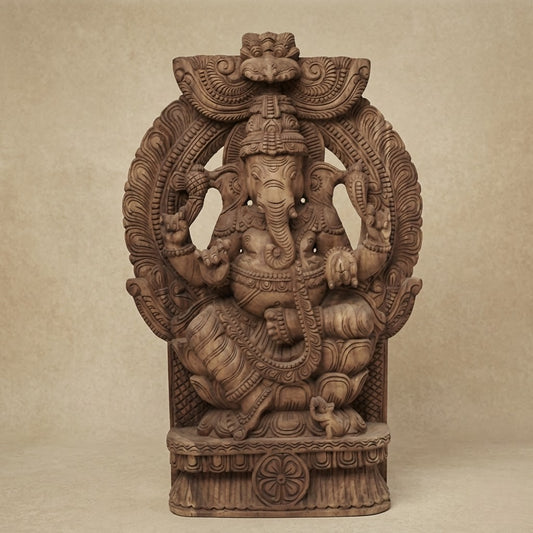 Simhasana Ganapati Arch - Hand Carved in Poola Wood from Madhavamala, Andhra Pradesh