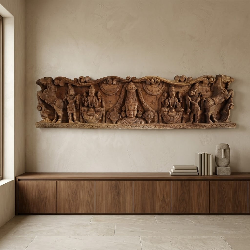 Vaikuntha Frieze - Hand Carved in Poola Wood from Madhavamala, Andhra Pradesh