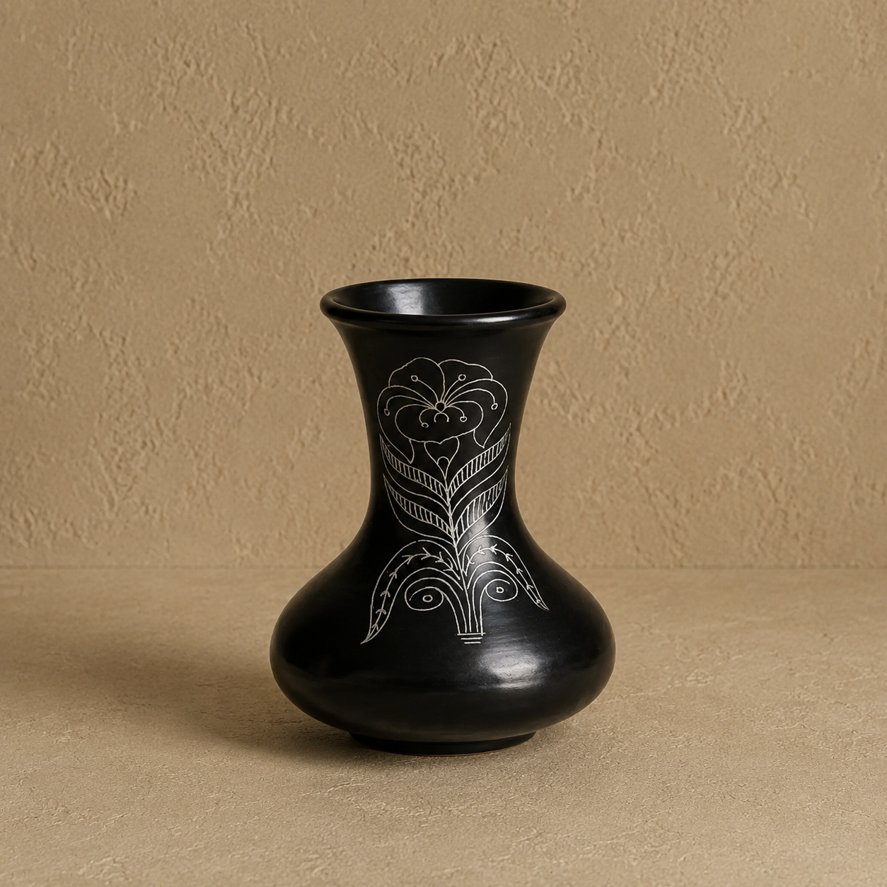 Bloom Crest | Flower Vase, Silver Inlay, Black Pottery | Nizamabad, Azamgarh