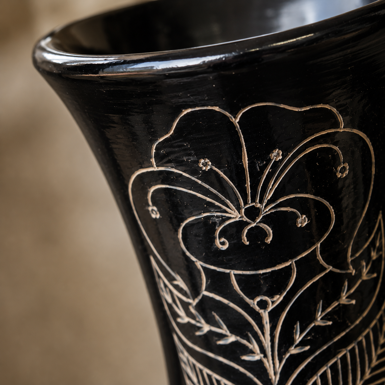 Trumpet Bloom | Flower Vase, Silver Inlay, Black Pottery | Nizamabad, Azamgarh