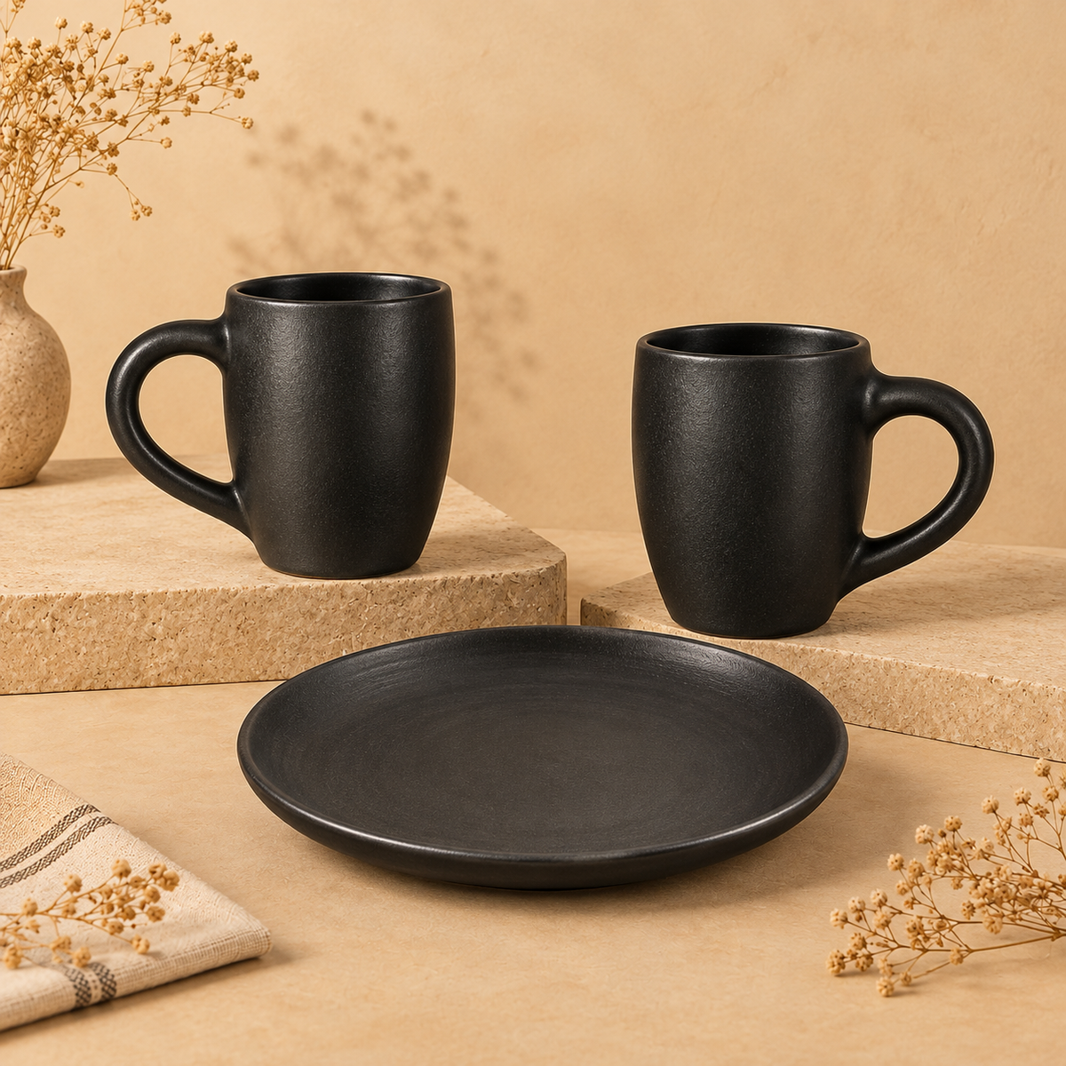 Ember Meal Set | Mug & Plate Combo, Black Pottery | Nizamabad, Azamgarh