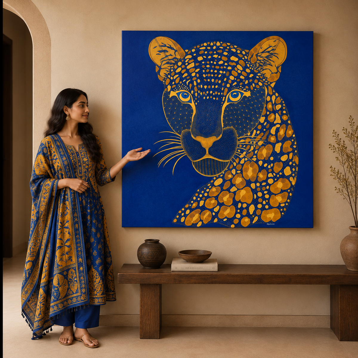 Leopard Portrait — Hand Painted Gond Art from Madhya Pradesh
