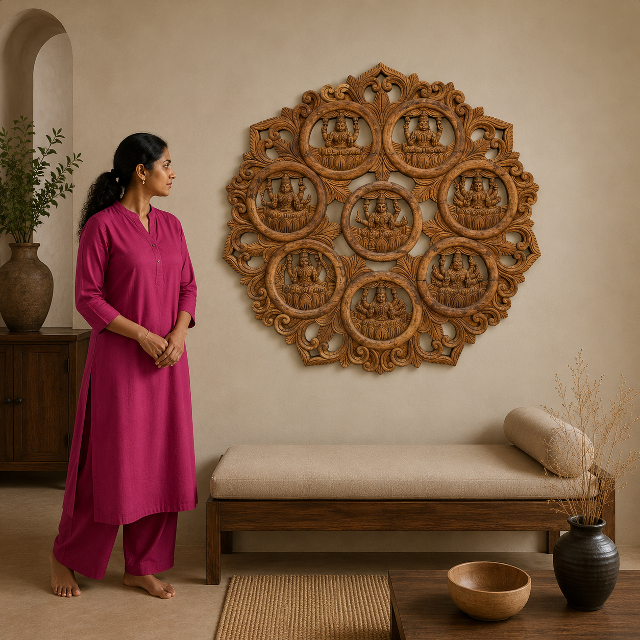 Ashta Lakshmi Mandala - Hand Carved in Poola Wood from Madhavamala, Andhra Pradesh