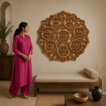 Ashta Lakshmi Mandala - Hand Carved in Poola Wood from Madhavamala, Andhra Pradesh