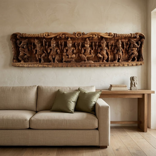 Nritya Vinayaka Lintel - Hand Carved in Poola Wood from Madhavamala, Andhra Pradesh