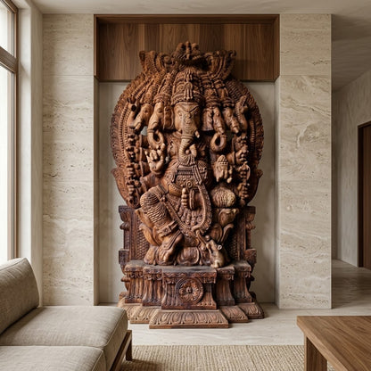 Panchamukha Ganapati Pratishtha - Hand Carved in Poola Wood from Madhavamala, Andhra Pradesh