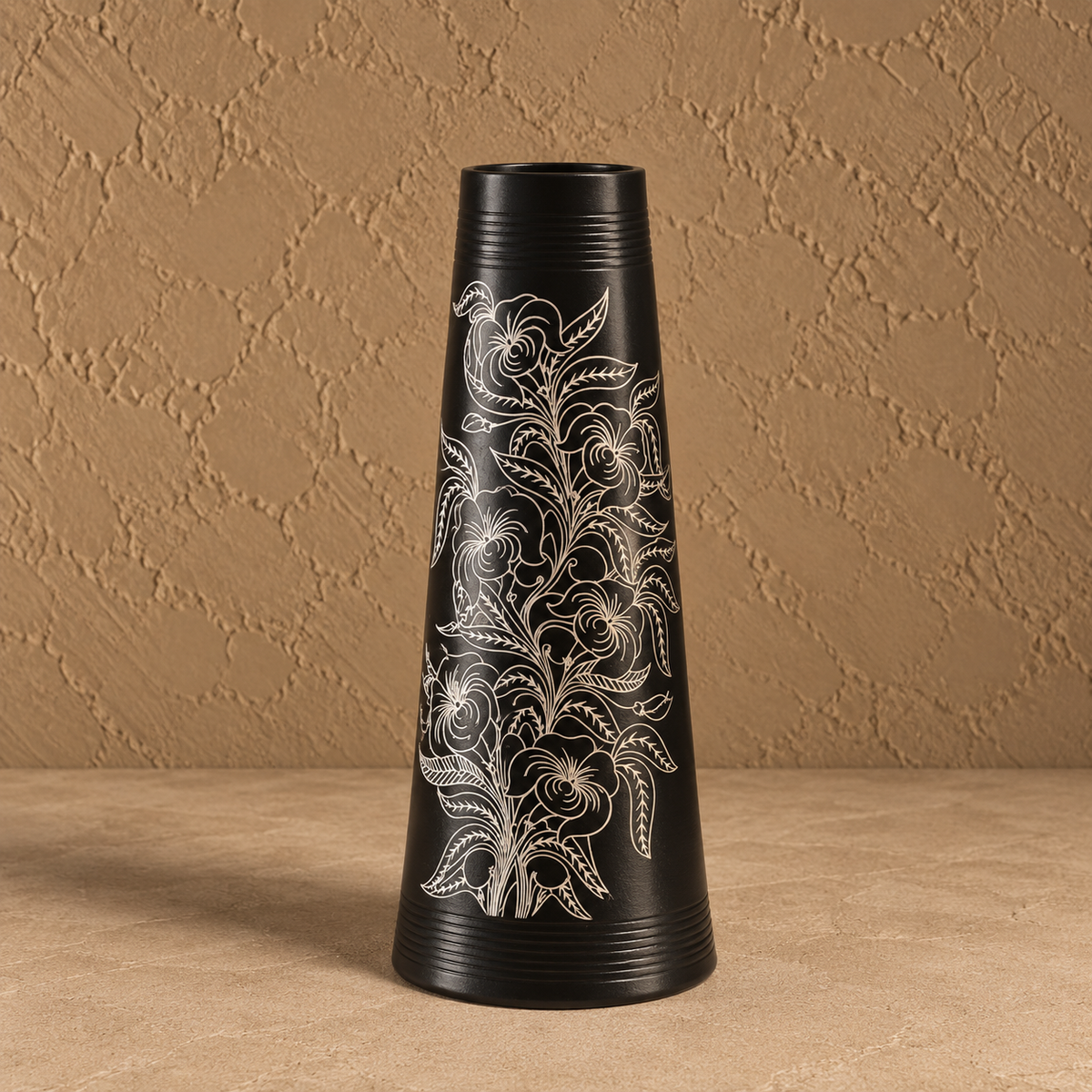 Gulrekha | Flower Vase, Silver Inlay, Black Pottery | Nizamabad, Azamgarh