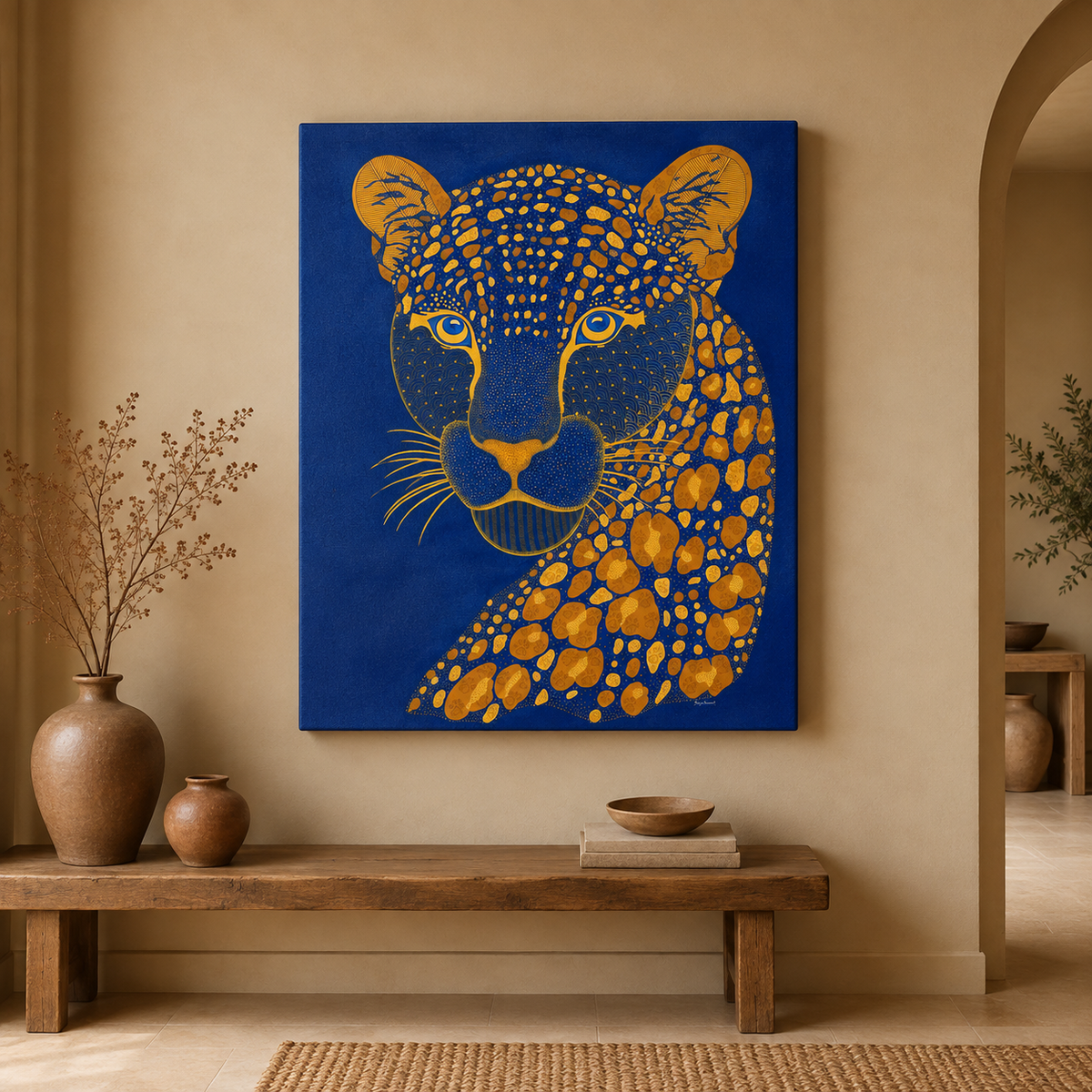 Leopard Portrait — Hand Painted Gond Art from Madhya Pradesh