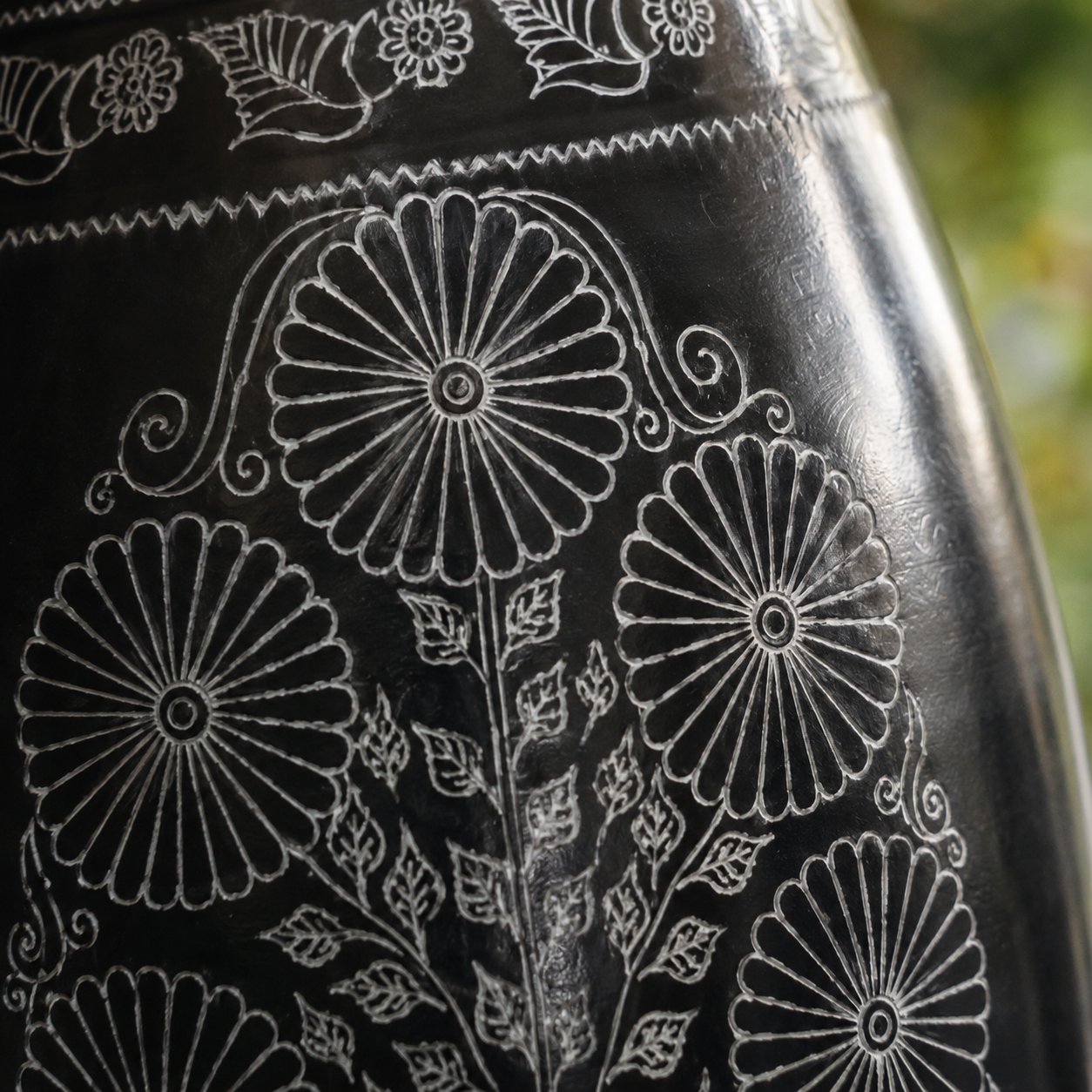 Midnight Garden | Flower Vase, Silver Inlay, Black Pottery | Nizamabad, Azamgarh