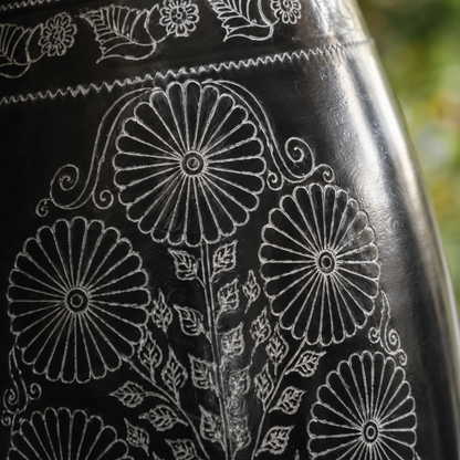 Midnight Garden | Flower Vase, Silver Inlay, Black Pottery | Nizamabad, Azamgarh
