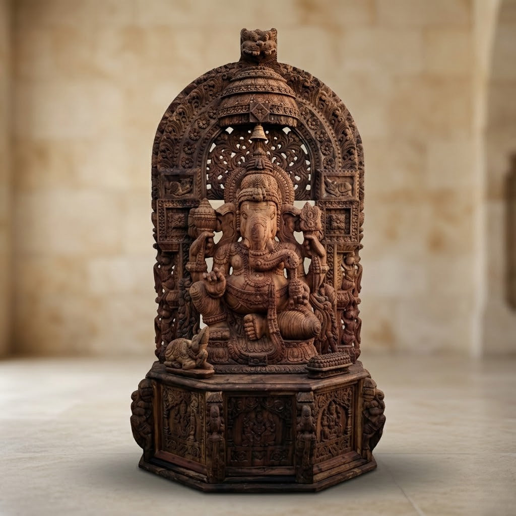 Jalivinayaka Pratishtha - Hand Carved in Poola Wood from Madhavamala, Andhra Pradesh