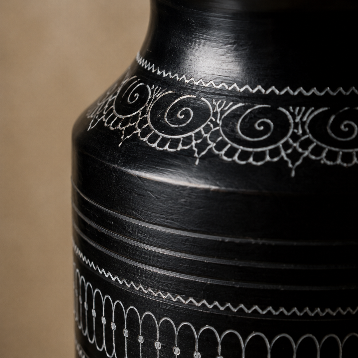 The Floral Sentinel | Flower Vase, Silver Inlay, Black Pottery | Nizamabad, Azamgarh