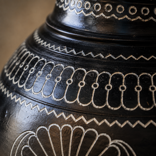 Royal Mandala | Flower Vase, Silver Inlay, Black Pottery | Nizamabad, Azamgarh