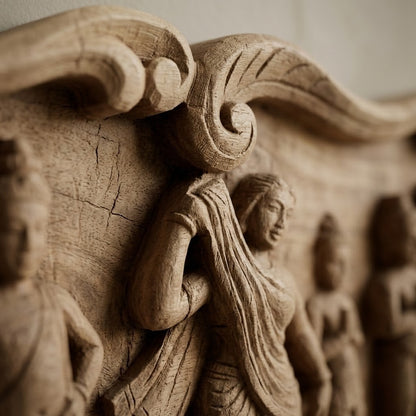Meenakshi Kalyana Lintel -Hand Carved in Poola Wood from Madhavamala, Andhra Pradesh