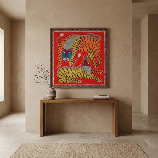 Twin Tigers — Hand Painted Gond Art from Madhya Pradesh