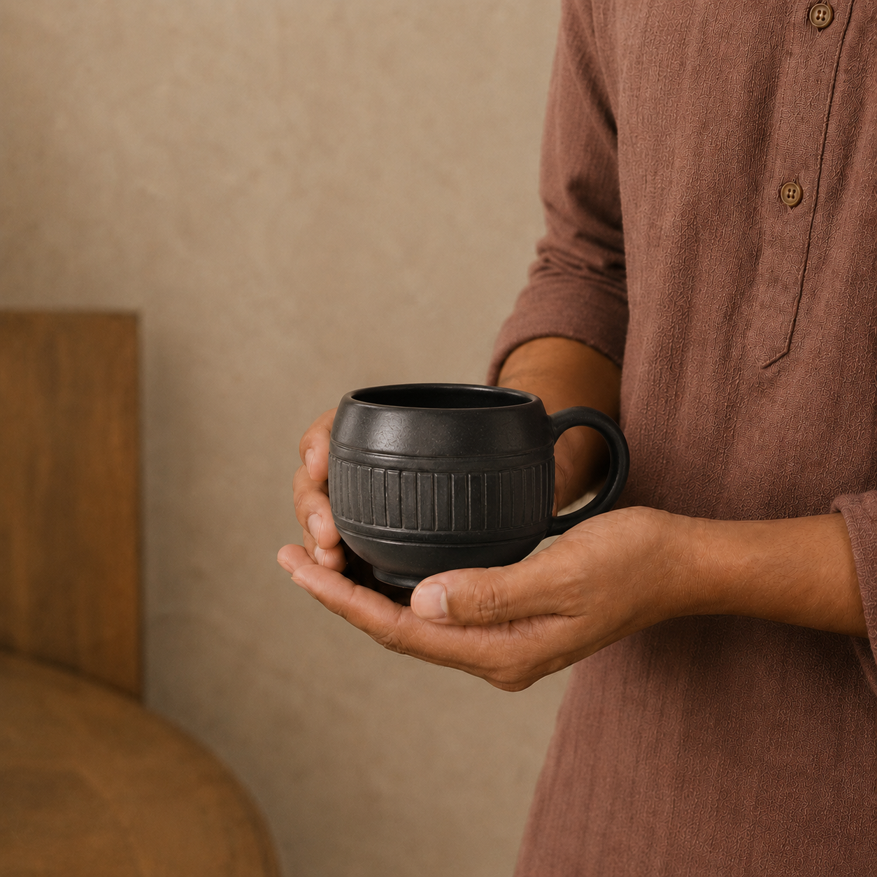 Ribbed Cup of Black Pottery– Handcrafted | Nizamabad, Azamgarh Terracotta Art