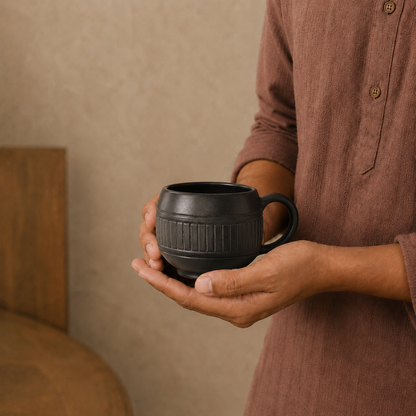 Ribbed Cup of Black Pottery– Handcrafted | Nizamabad, Azamgarh Terracotta Art