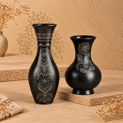 Artisan Bloom | Decorative Vase Set, Black Pottery | Nizamabad, Azamgarh