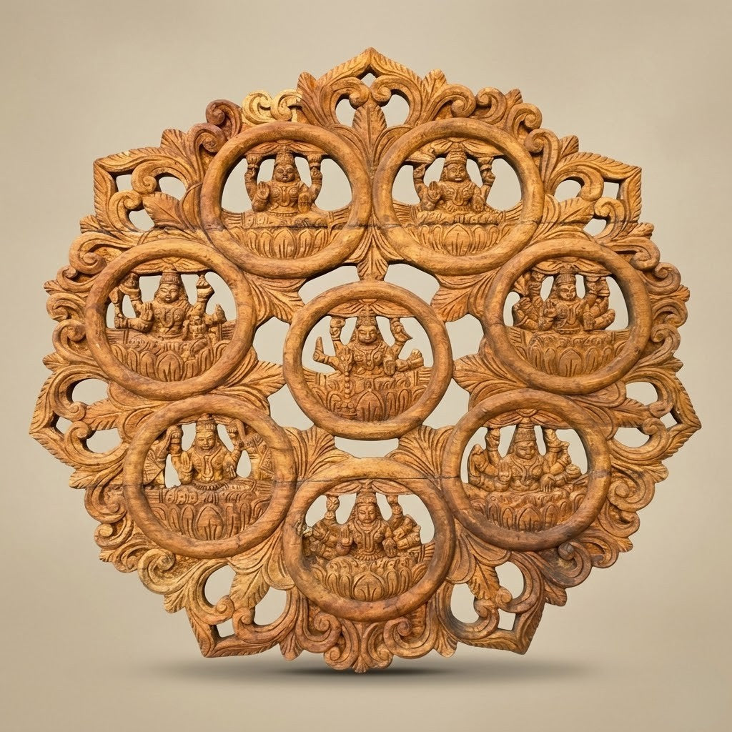 Ashta Lakshmi Mandala - Hand Carved in Poola Wood from Madhavamala, Andhra Pradesh