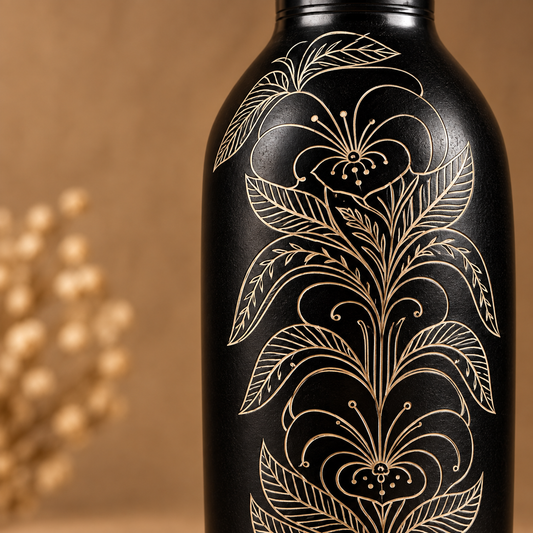 Floral Vine | Flower Vase, Silver Inlay, Black Pottery | Nizamabad, Azamgarh