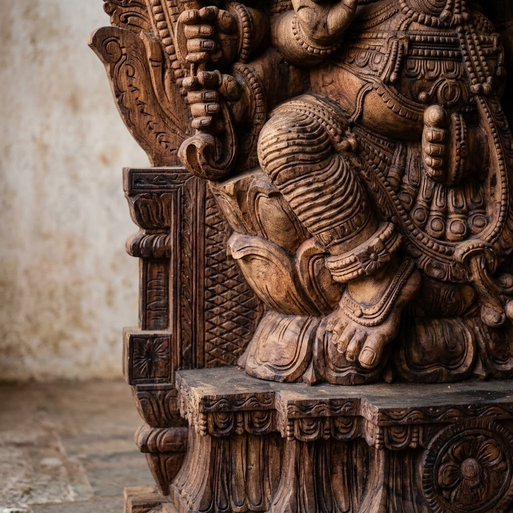 Panchamukha Ganapati Pratishtha - Hand Carved in Poola Wood from Madhavamala, Andhra Pradesh