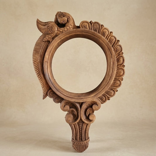 Pratibimba Mandala Wooden Mirror Frame - Hand Carved in Poola Wood - Madhavamala, Andhra Pradesh