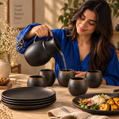 Terra Noir | Pitcher, Cups & Plates Set, Black Pottery | Nizamabad, Azamgarh