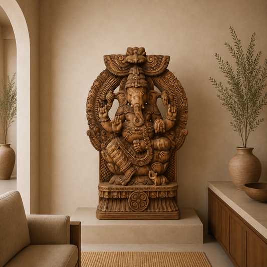 Simhasana Ganapati Arch - Hand Carved in Poola Wood from Madhavamala, Andhra Pradesh