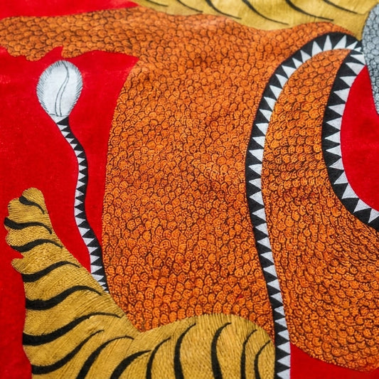 Twin Tigers in Motion — Hand Painted Gond Art from Madhya Pradesh