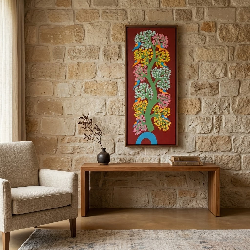 Tree of Birds — Hand Painted Gond Art from Madhya Pradesh