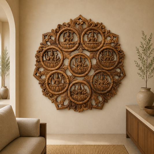 Ashta Lakshmi Mandala - Hand Carved in Poola Wood from Madhavamala, Andhra Pradesh
