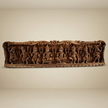 Nritya Vinayaka Lintel - Hand Carved in Poola Wood from Madhavamala, Andhra Pradesh