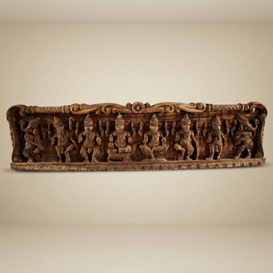 Nritya Vinayaka Lintel - Hand Carved in Poola Wood from Madhavamala, Andhra Pradesh