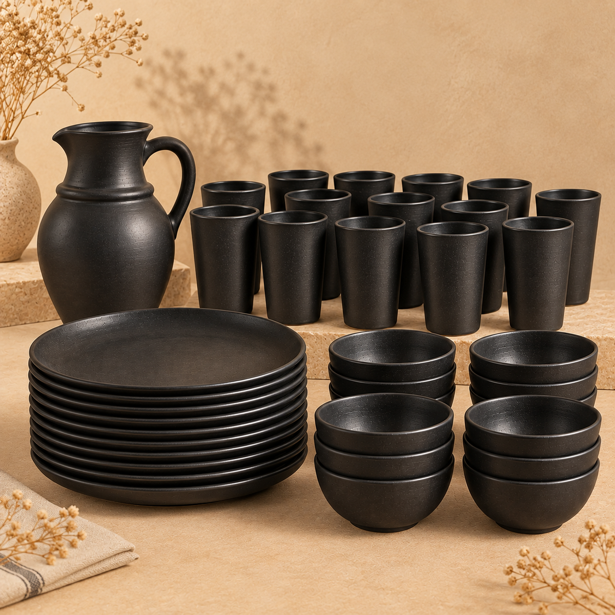 Midnight Feast | Complete Dining Set, Black Pottery | Nizamabad, Azamgarh