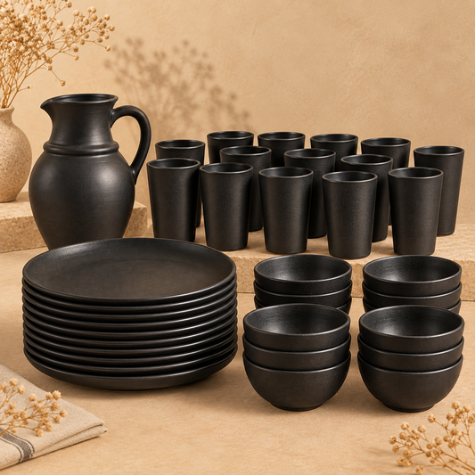 Midnight Feast | Complete Dining Set, Black Pottery | Nizamabad, Azamgarh