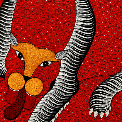 Red Bull — Hand Painted Gond Art from Madhya Pradesh