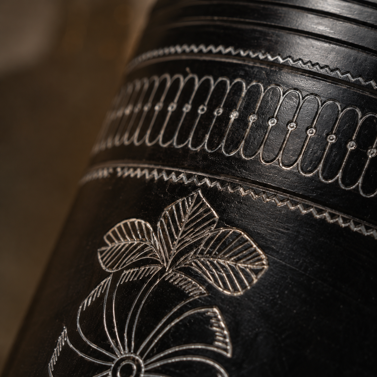 The Floral Sentinel | Flower Vase, Silver Inlay, Black Pottery | Nizamabad, Azamgarh