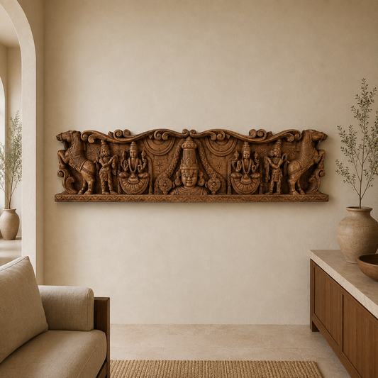 Vaikuntha Frieze - Hand Carved in Poola Wood from Madhavamala, Andhra Pradesh