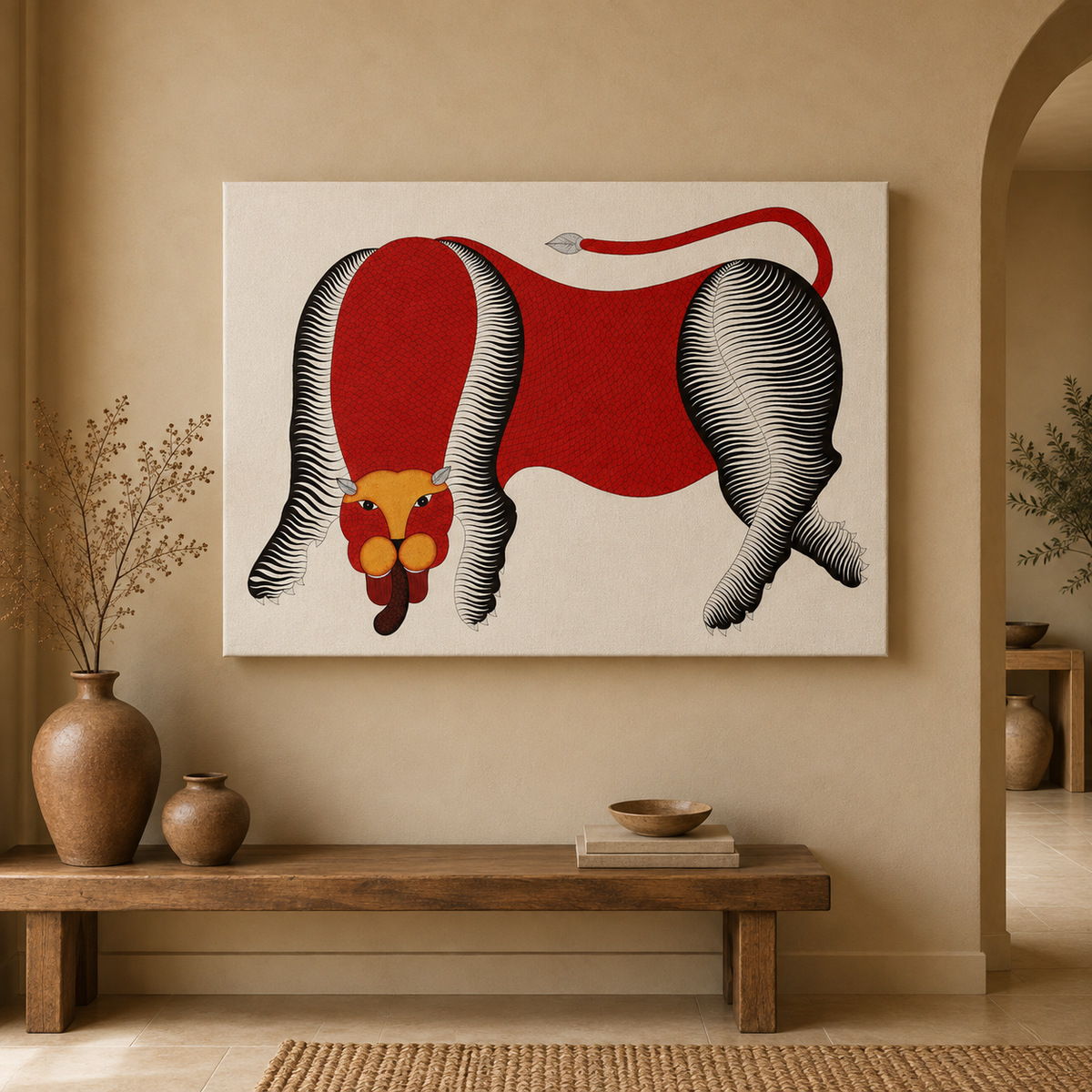 Red Bull — Hand Painted Gond Art from Madhya Pradesh