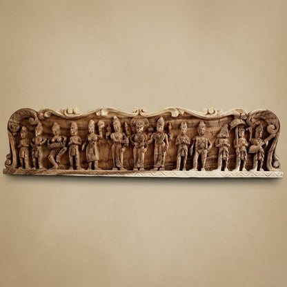 Meenakshi Kalyana Lintel -Hand Carved in Poola Wood from Madhavamala, Andhra Pradesh