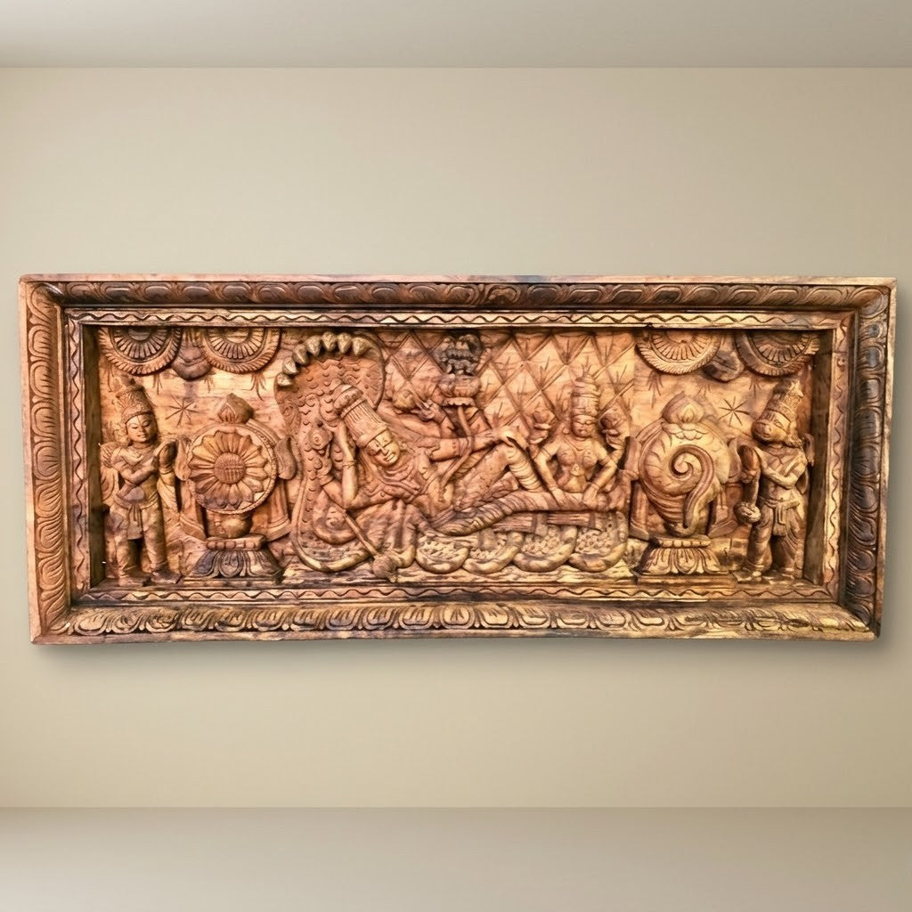 Ananta Shayana Panel -Hand Carved in Poola Wood from Madhavamala, Andhra Pradesh