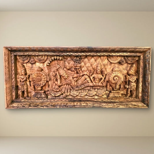 Ananta Shayana Panel -Hand Carved in Poola Wood from Madhavamala, Andhra Pradesh
