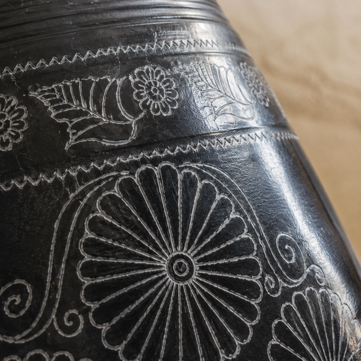 Midnight Garden | Flower Vase, Silver Inlay, Black Pottery | Nizamabad, Azamgarh