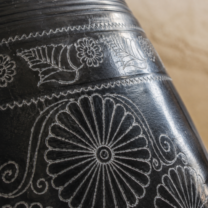 Midnight Garden | Flower Vase, Silver Inlay, Black Pottery | Nizamabad, Azamgarh