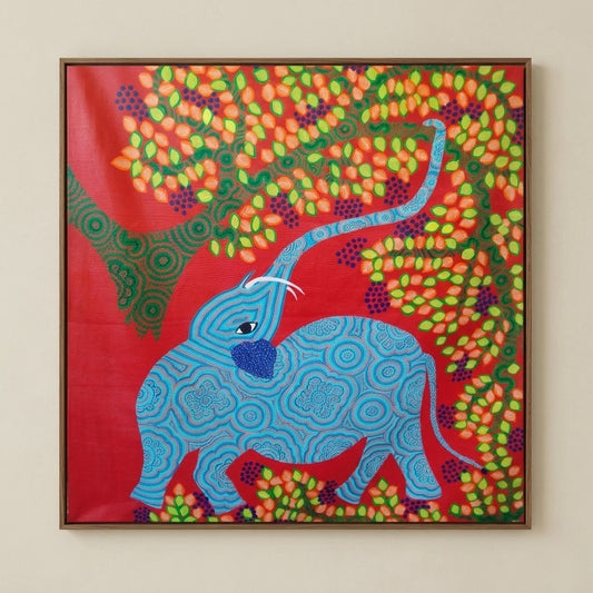 Elephant Beneath the Living Tree – Traditional Pithora Art from Chhota Udaipur, Gujarat